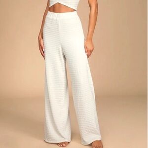 LULUS Blissful Beginnings White Poly Spandex Fully Lined Wide Leg Pants US Sz M